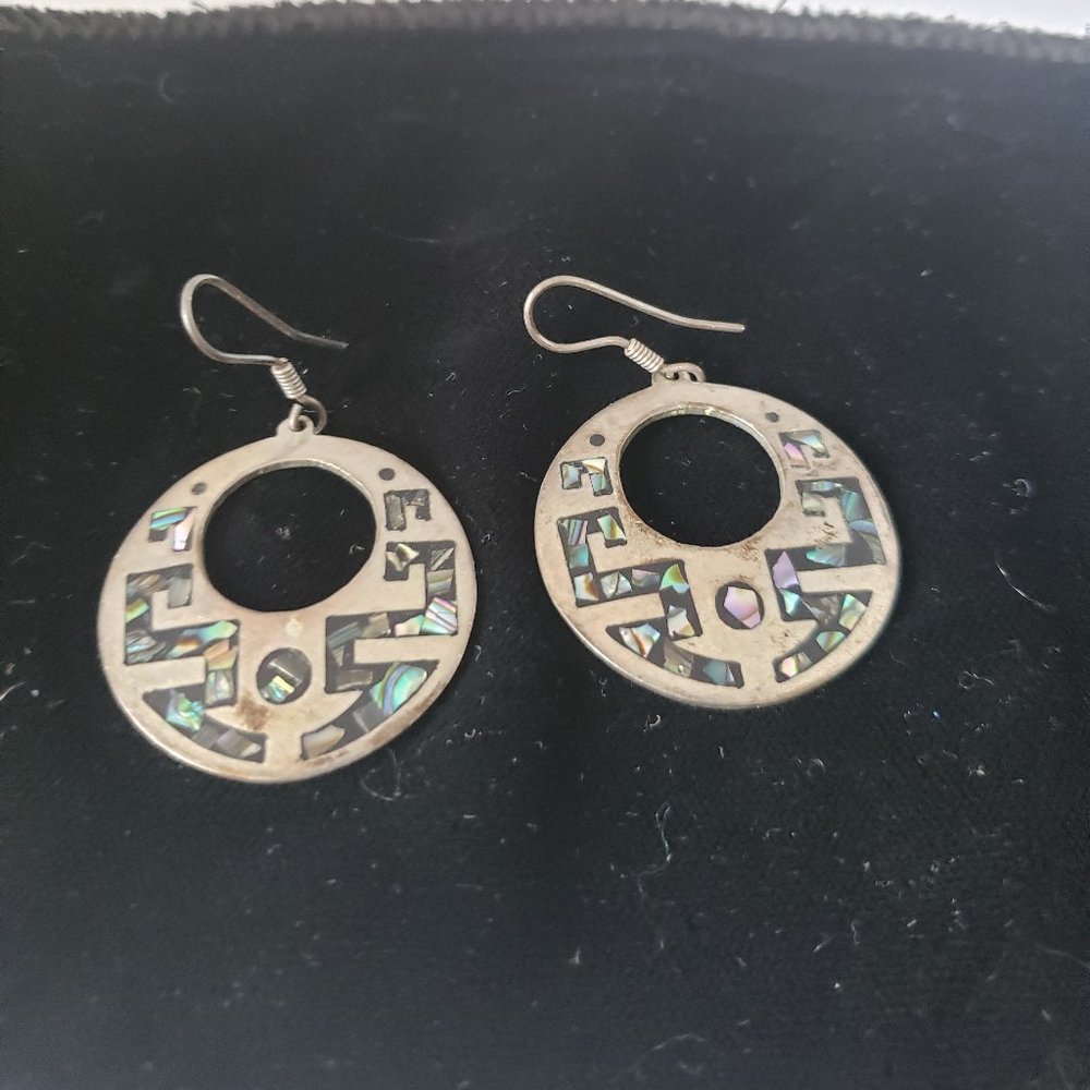 Vintage Mexico  SS Inlaid Earrings